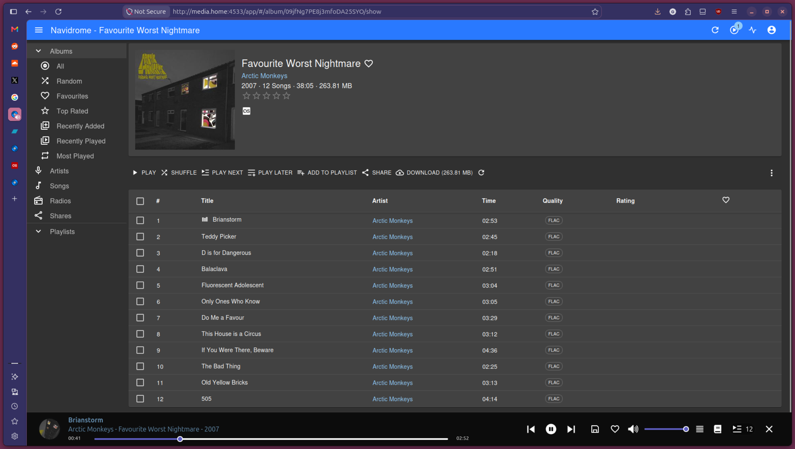 An organized album in Navidrome, with year, cover and FLAC tracks