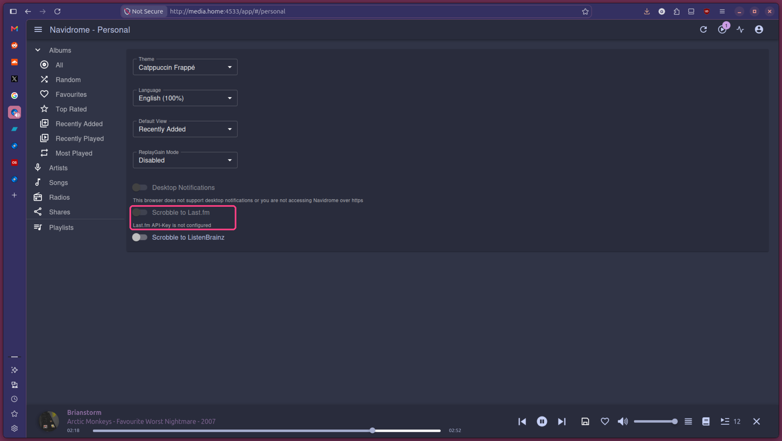 Scrobbling disabled because the API key isn't configured